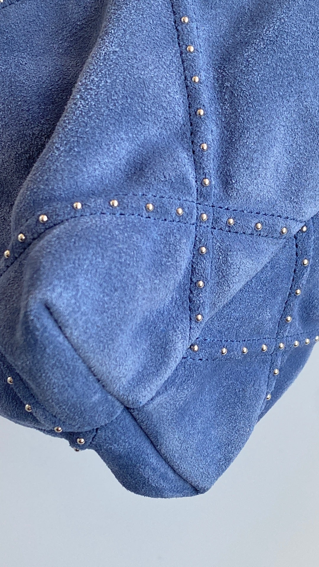 Chanel 25 Quilted Studded Bag Blue Suede