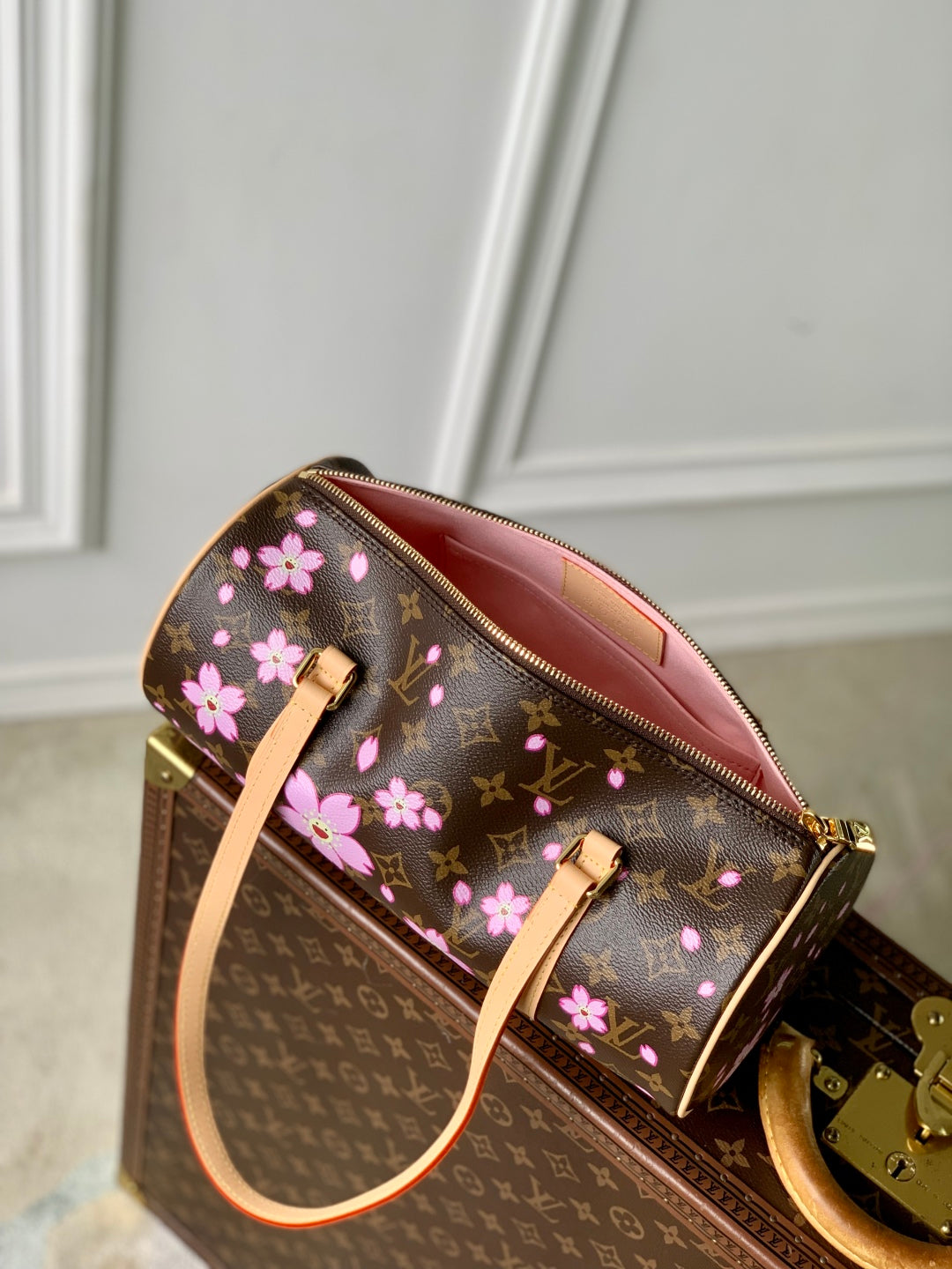 LV x TM Papillon 27cm Sakura Brown Cherry Blossom Monogram Canvas