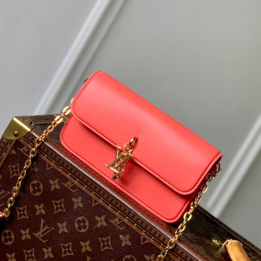 Wallet On Chain LV Bloom 20cm Red Calfskin 250363