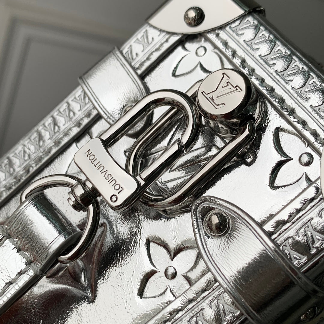 LV 2025 Side Trunk MM Bag Silver Calfskin 347376