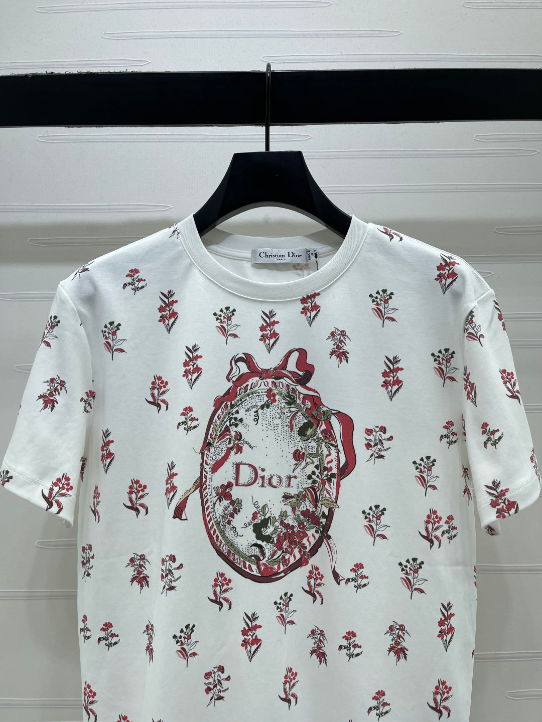 Dior 2026 Red Flower T-shirt White Cotton 136324