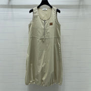 Miumiu 2026 Letter Label Waist-cinching Vest Dress Beige Polyester 392570