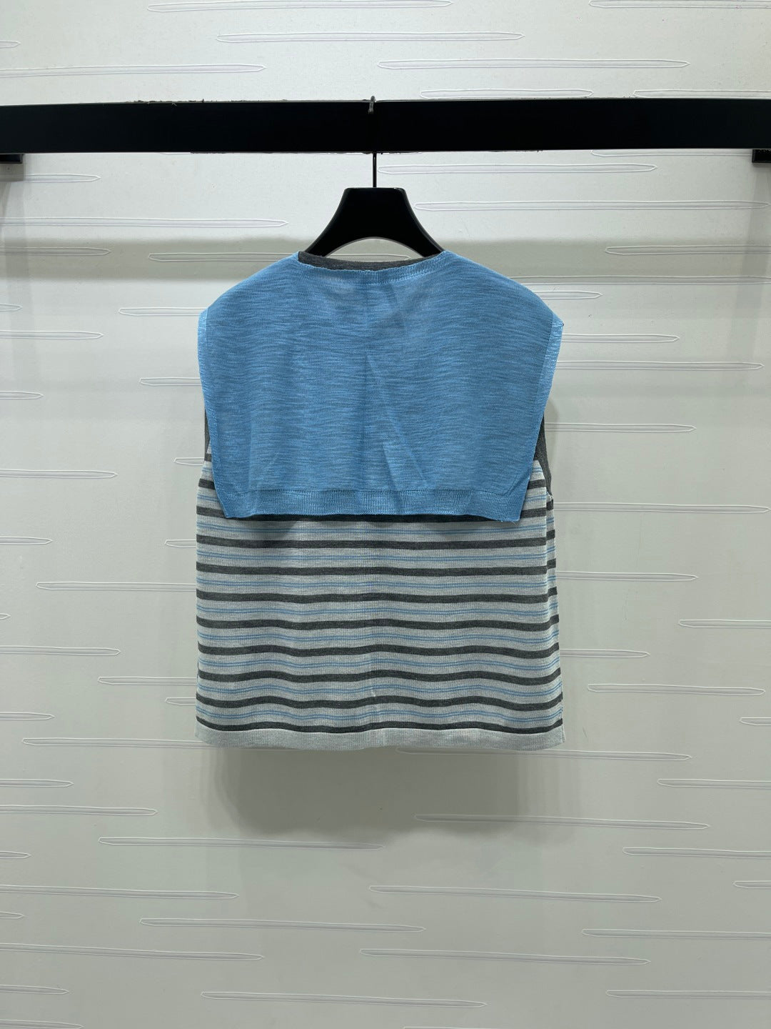 Miumiu 2026 V-neck Striped Knit Vest Blue Grey Wool 397412