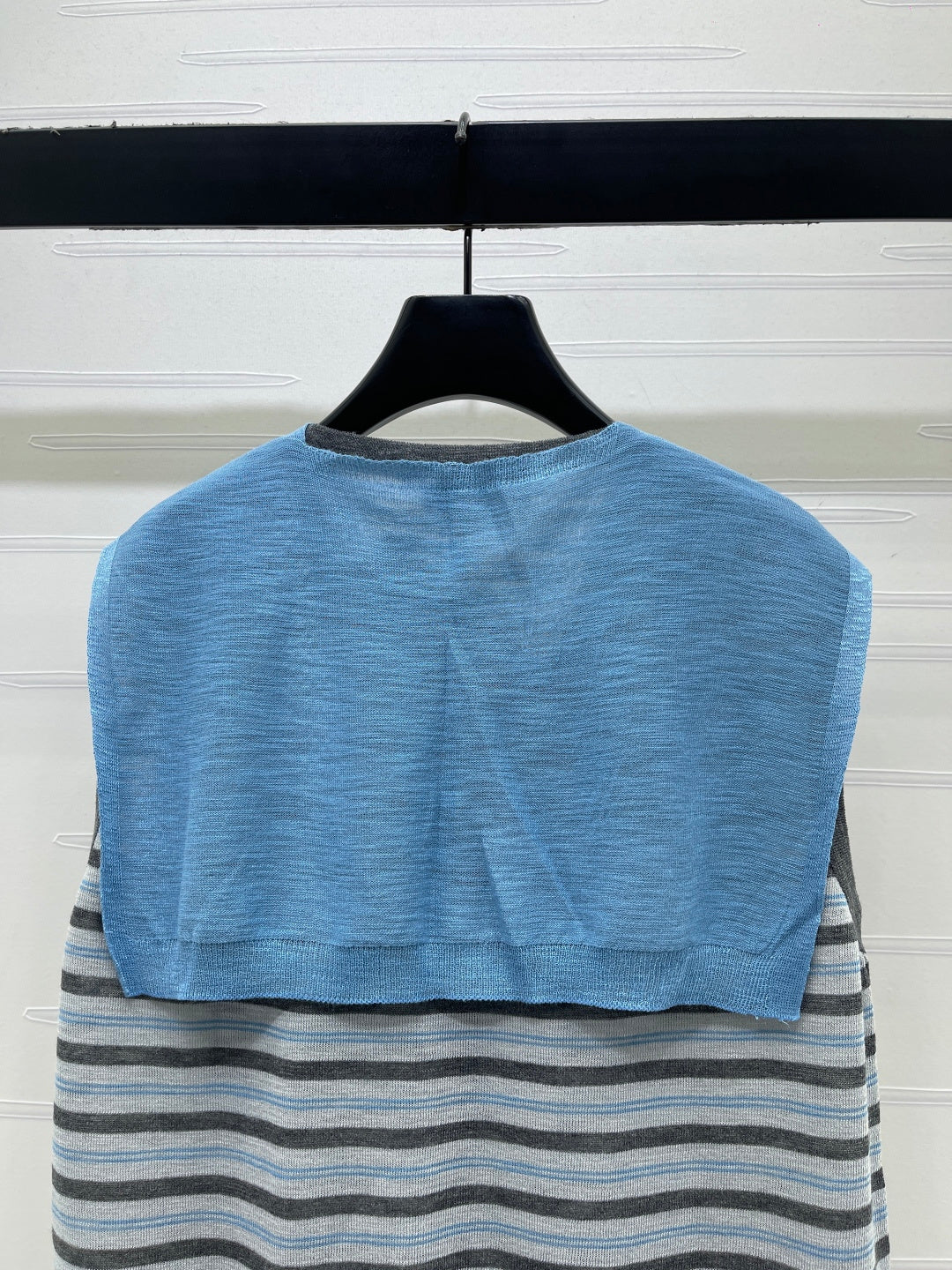 Miumiu 2026 V-neck Striped Knit Vest Blue Grey Wool 397412