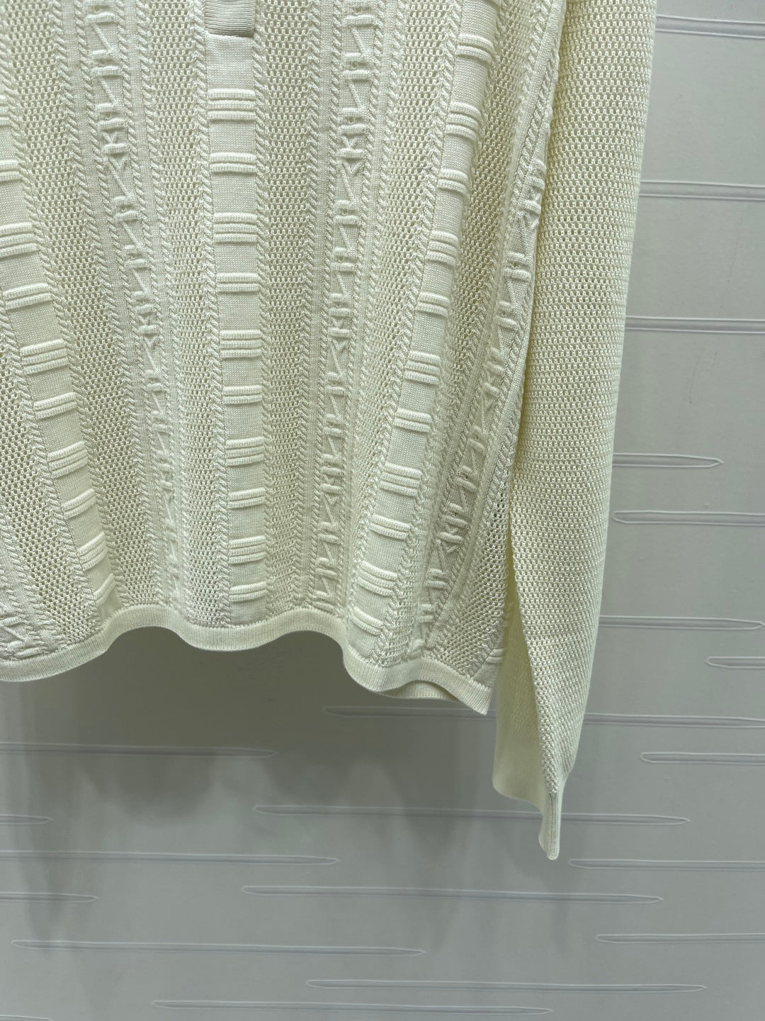 Hermes 2026 Collared Knit Long-Sleeve Top Cream Tencel Cotton 413333