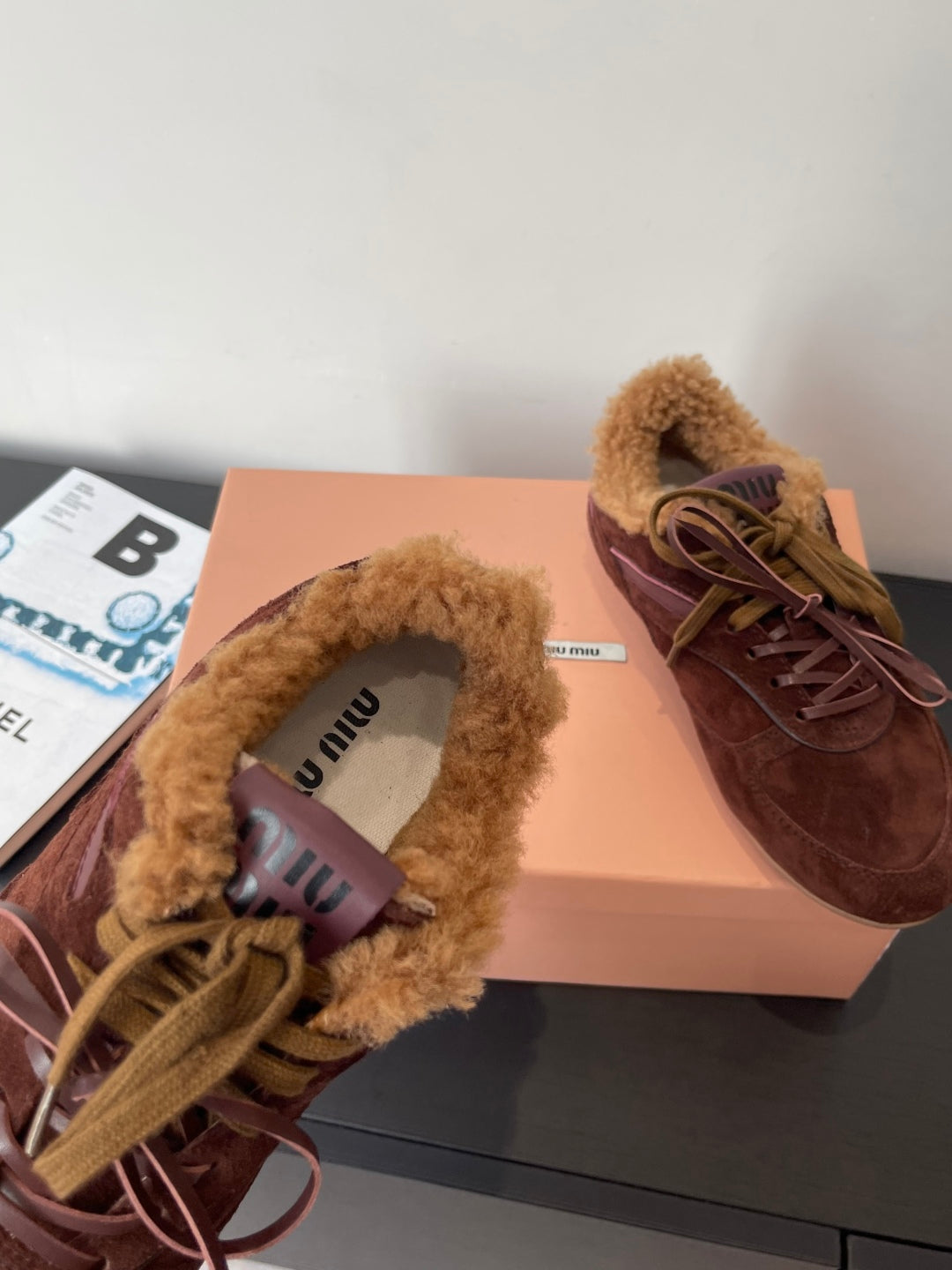 MiuMiu 25 sneaker dark brown suede wool 521960