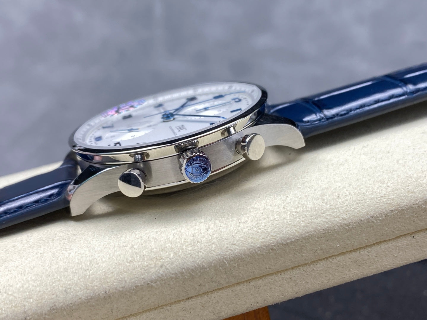 IWC Portuguese 41mm White Dial Steel Case Navy Blue Leather