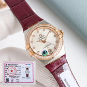 Omega Constellation 29mm Diamond Bezel Diamond Numerals Crocodile Leather