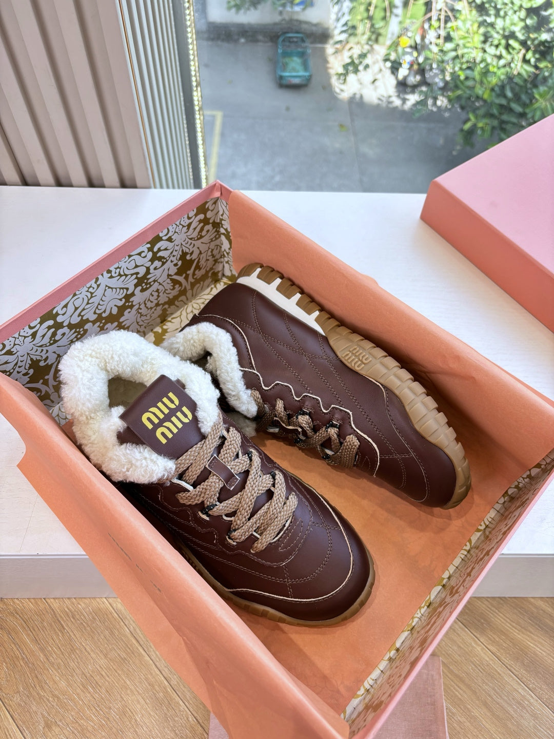 Miu Miu 2026 Tyre Shearling Sneakers Suede Leather 994143
