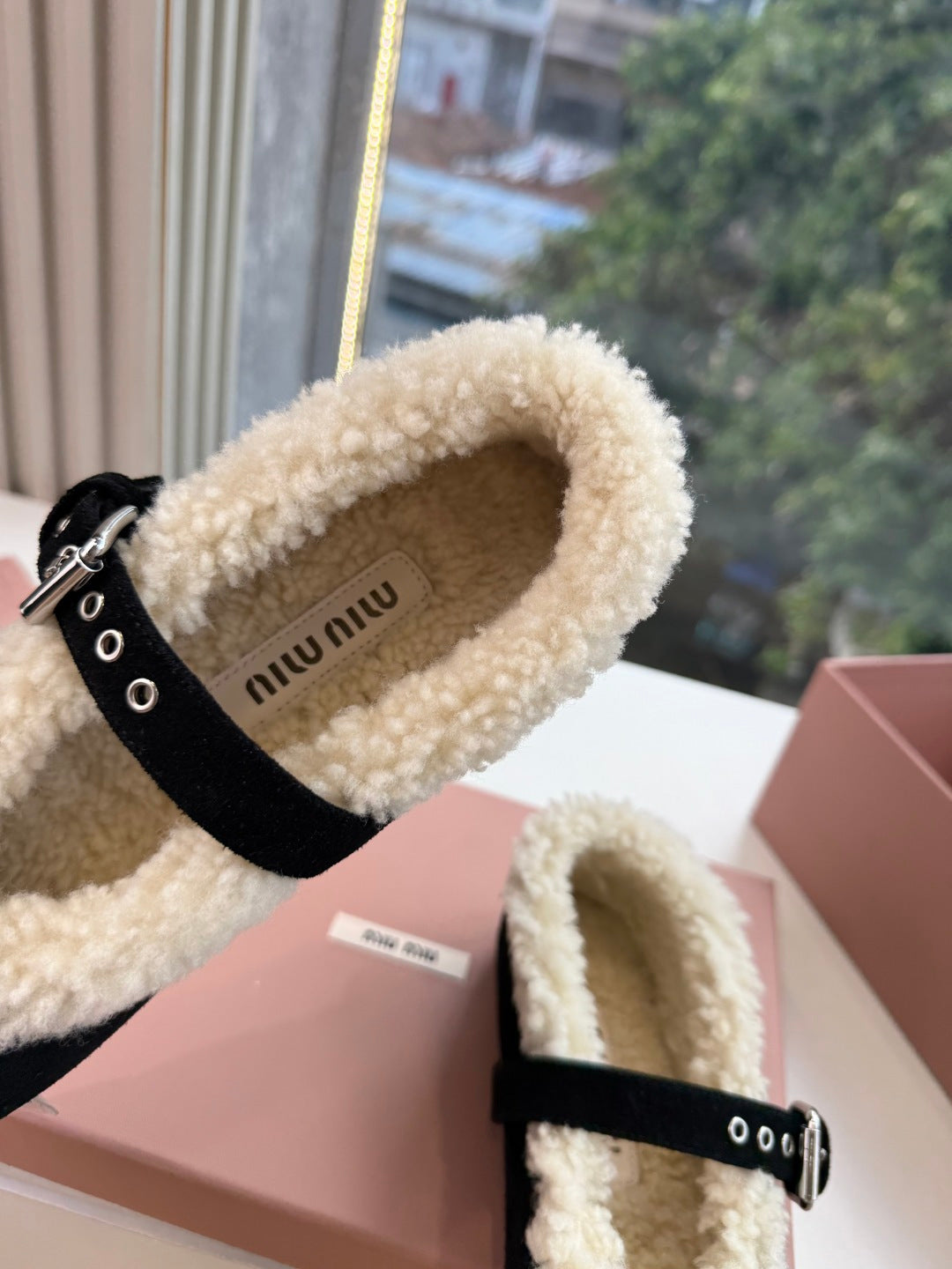 Miu Miu 2026 Shearling Ballet Flats Suede 994179