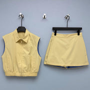 Miumiu 2026 Vest and Skirt Set Pale Yellow Polyester