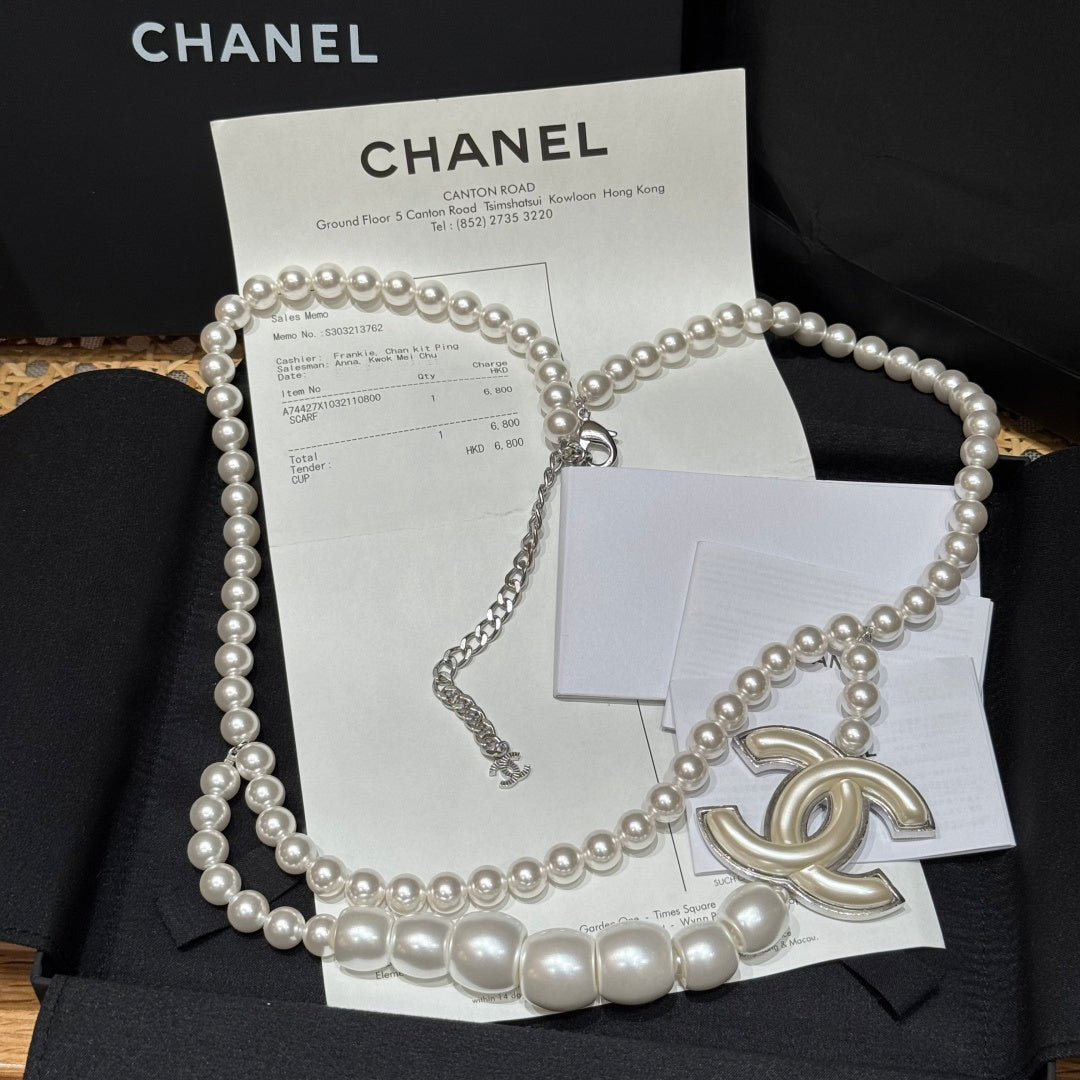 Chanel 2026 Pearl Double-Layer CC Pendant Necklace Belt