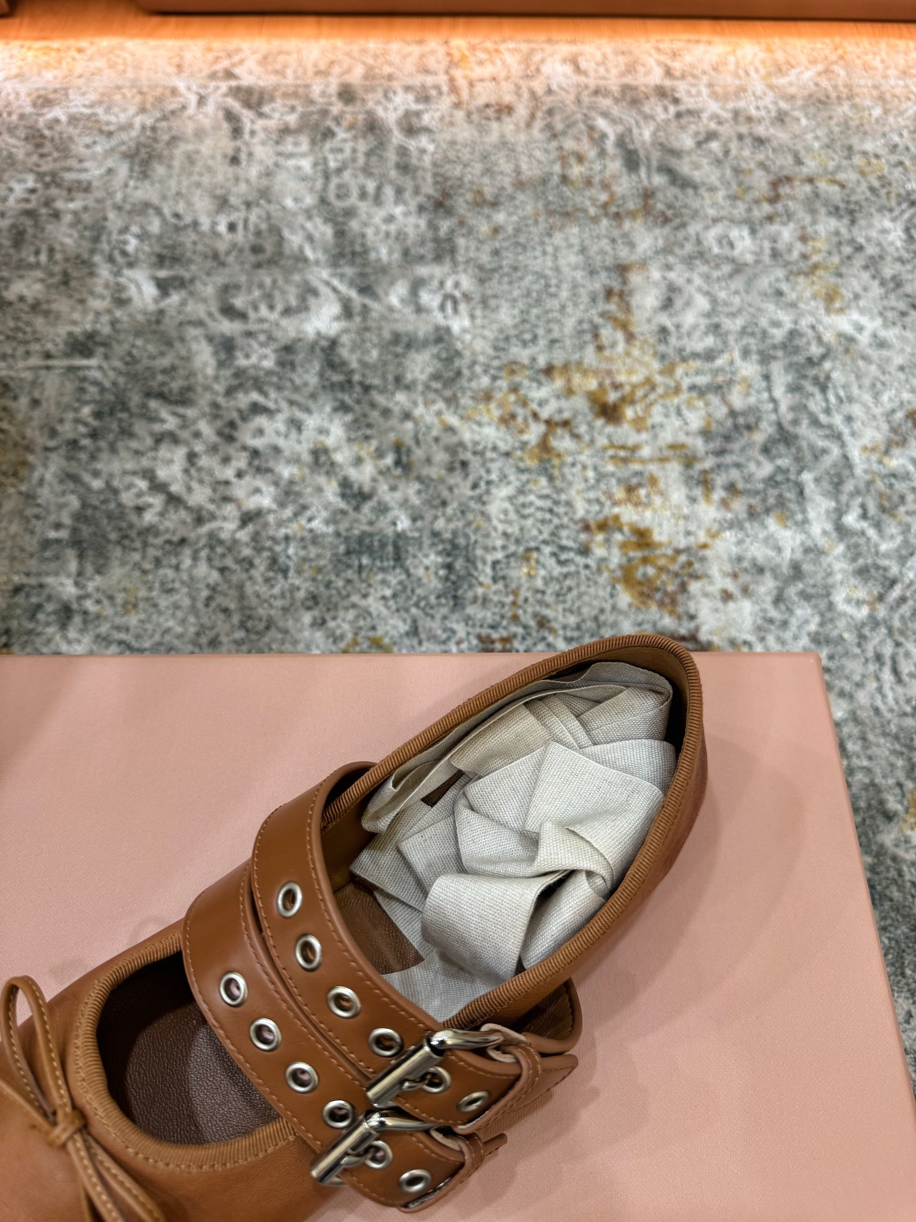Miumiu 26ss Mary Janes Ballet Flat Camel Cowhide 709813