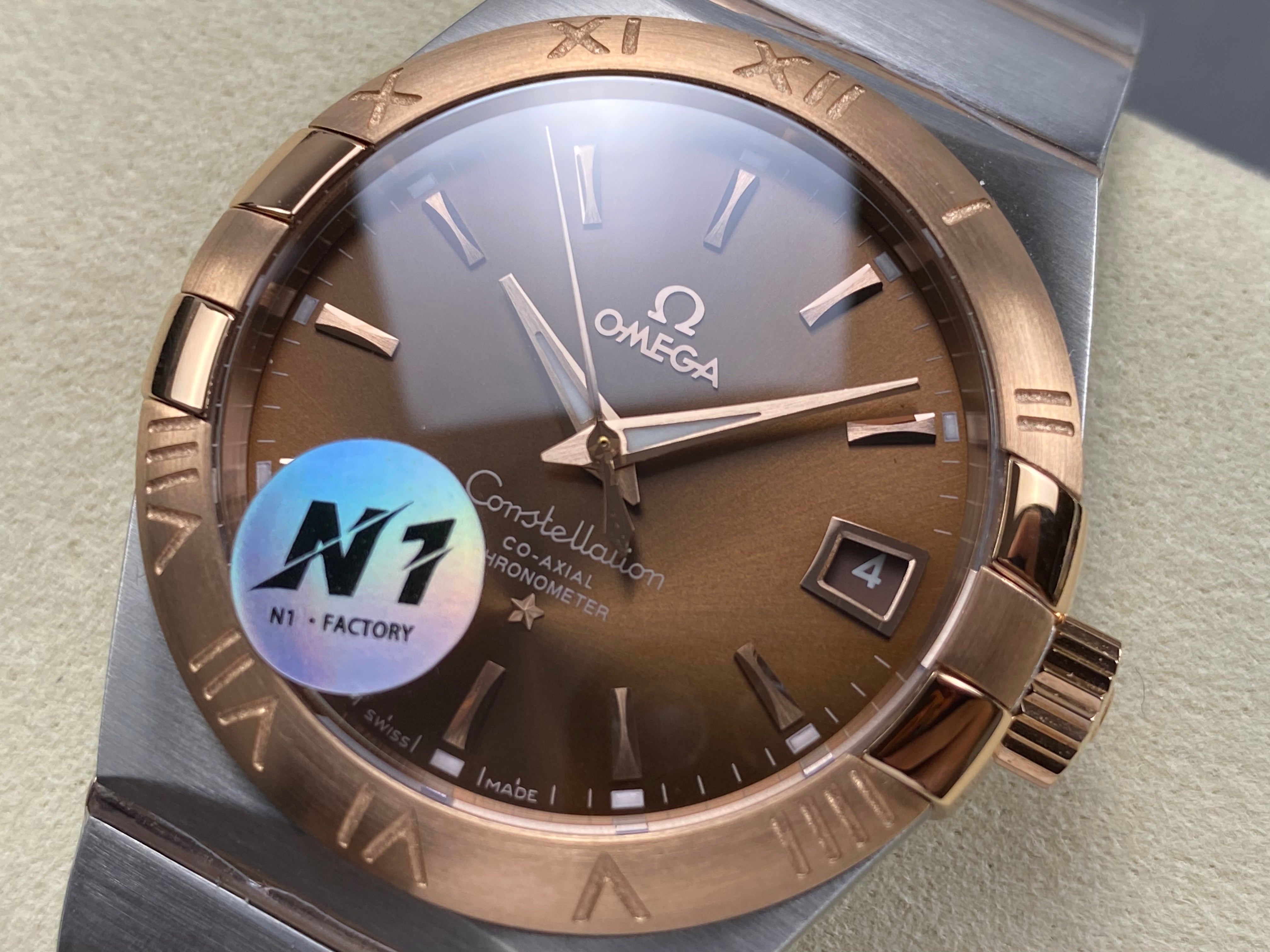 Omega Constellation Co-Axial Chronometer 38mm Pink Gold Steel Case Brown Dial