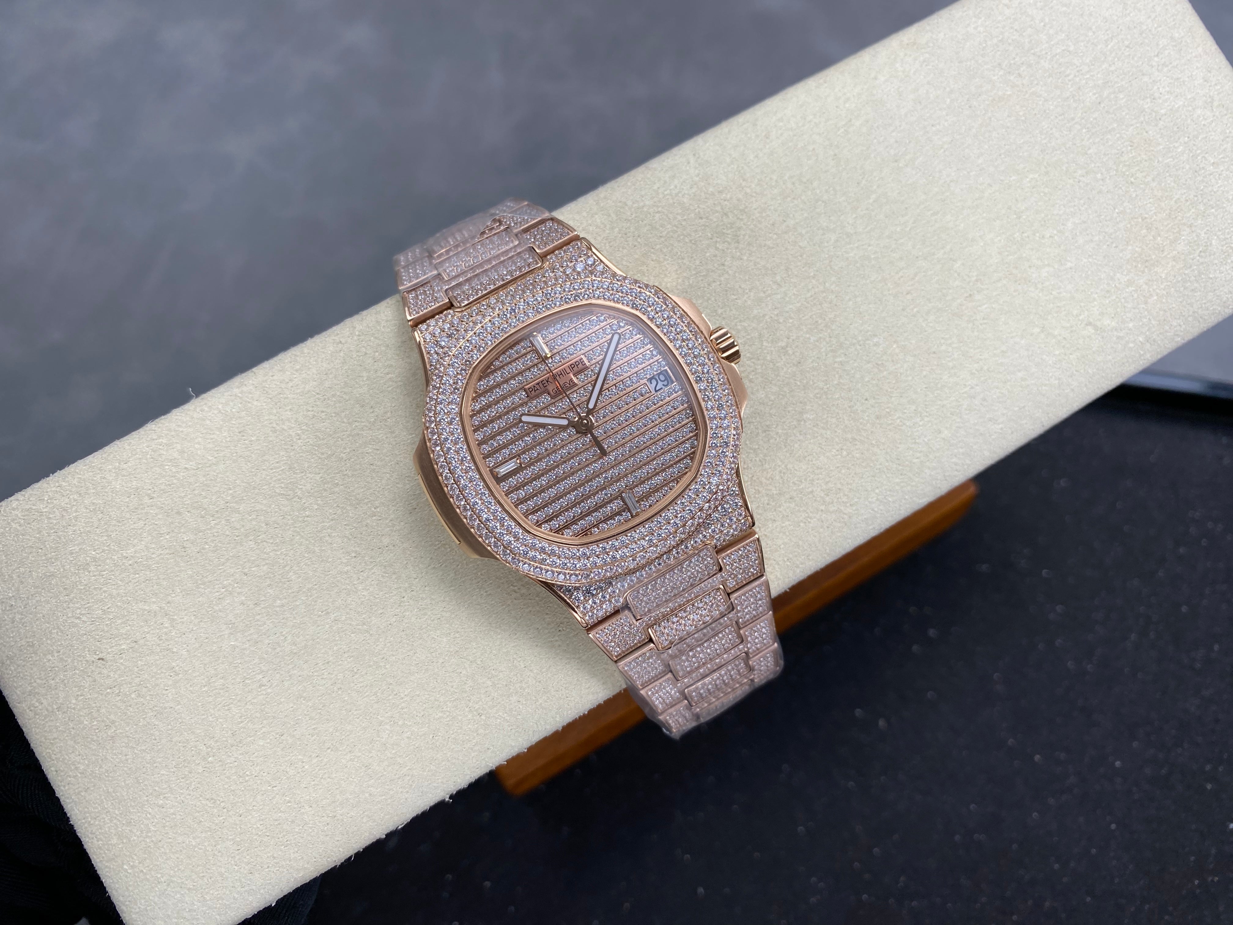 Patek Philippe Nautilus 40mm Rose Gold Full Diamond Watch
