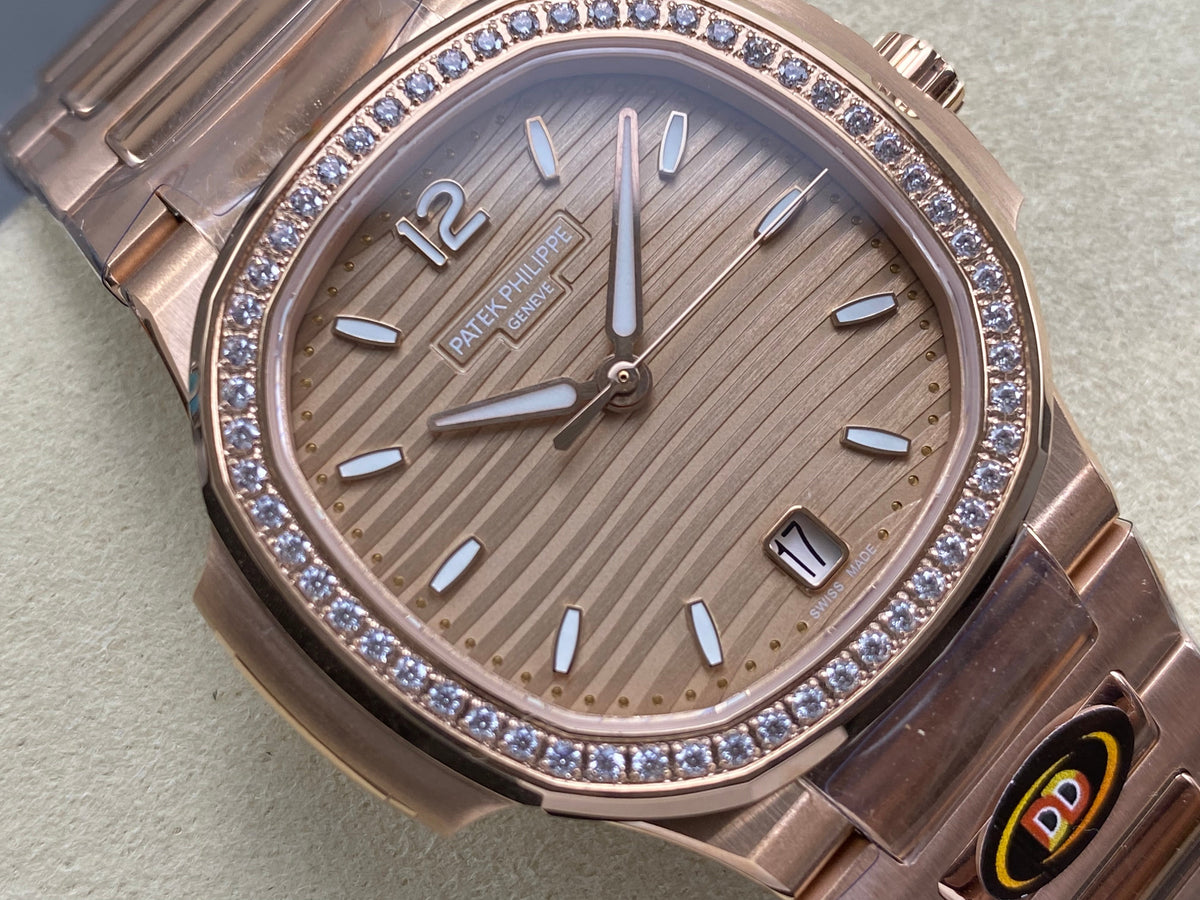 Patek Philippe Nautilus 34mm Pink Gold Case Diamond Bezel