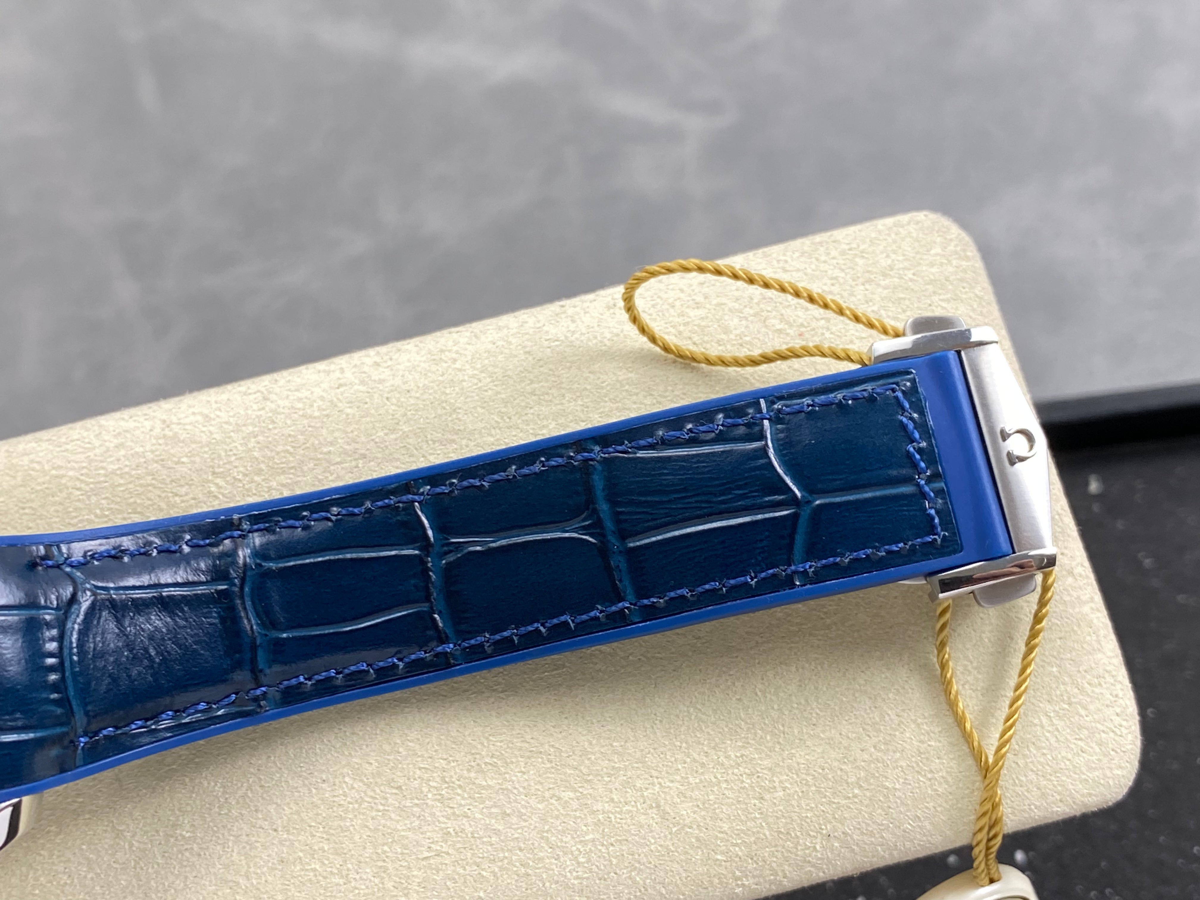 Omega Seamaster 46mm Blue Dial Pink Gold Case Blue Leather