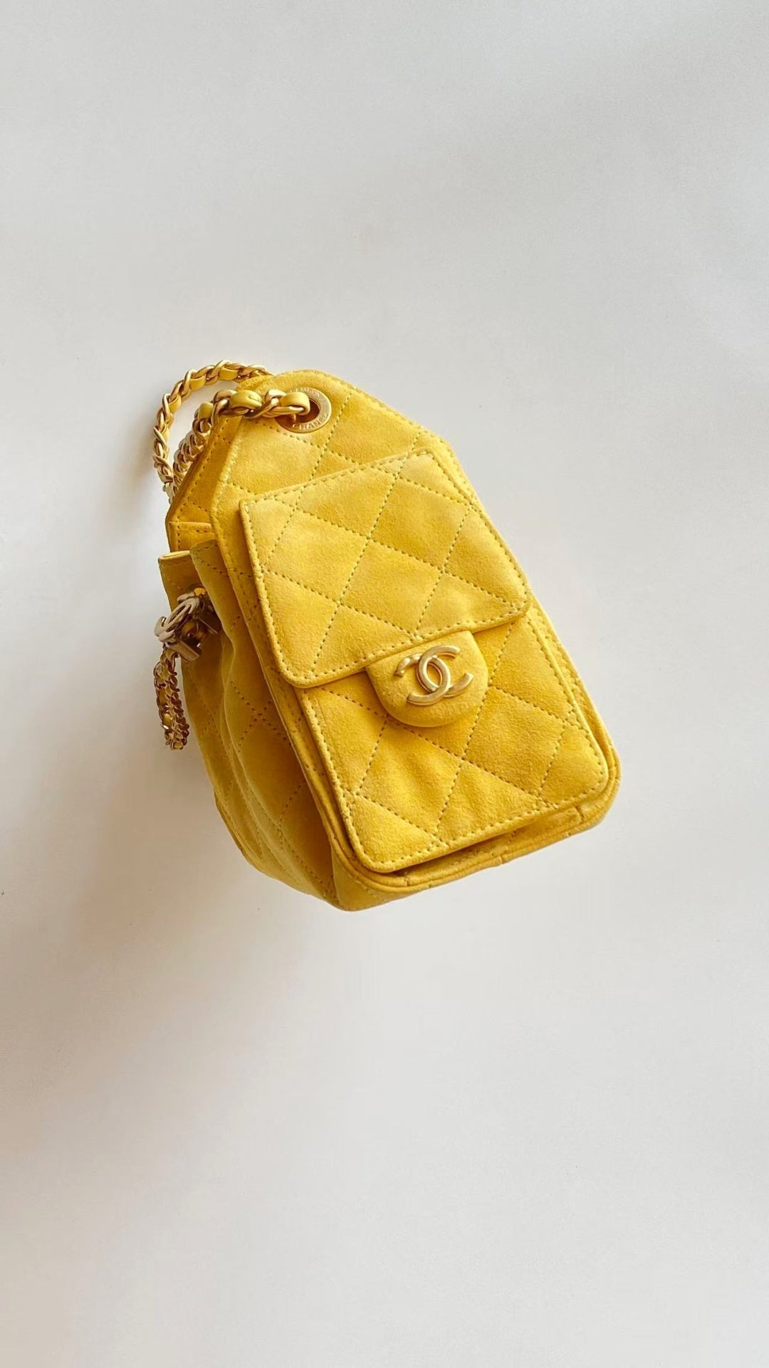 Chanel 25 Hobo Bag Yellow Gold Suede