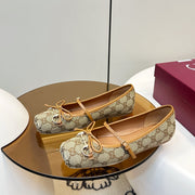 GG 26SS Ballet Flats Beige Brown Monogram Fabric Sheepskin 645710