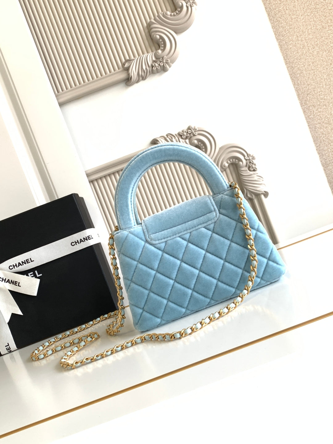 cc 24a nano 19cm kelly shopper bag light blue velvet