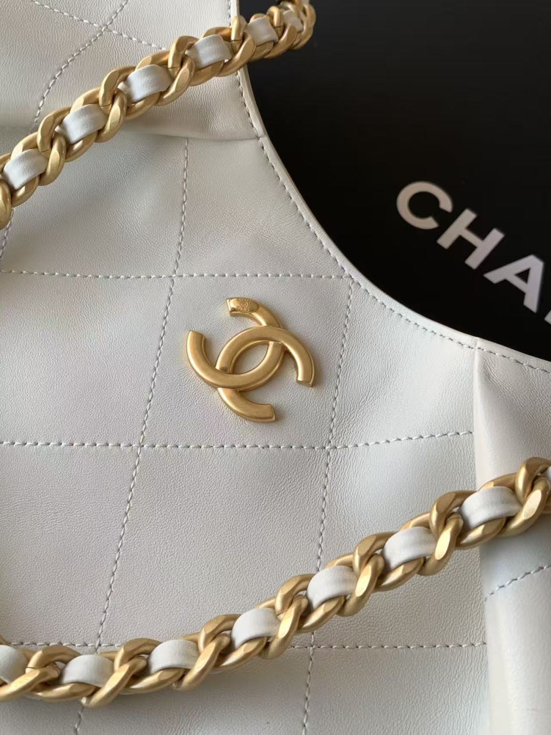Chanel 2026 Hippie Hobo Bag 35cm White Calfskin 326214