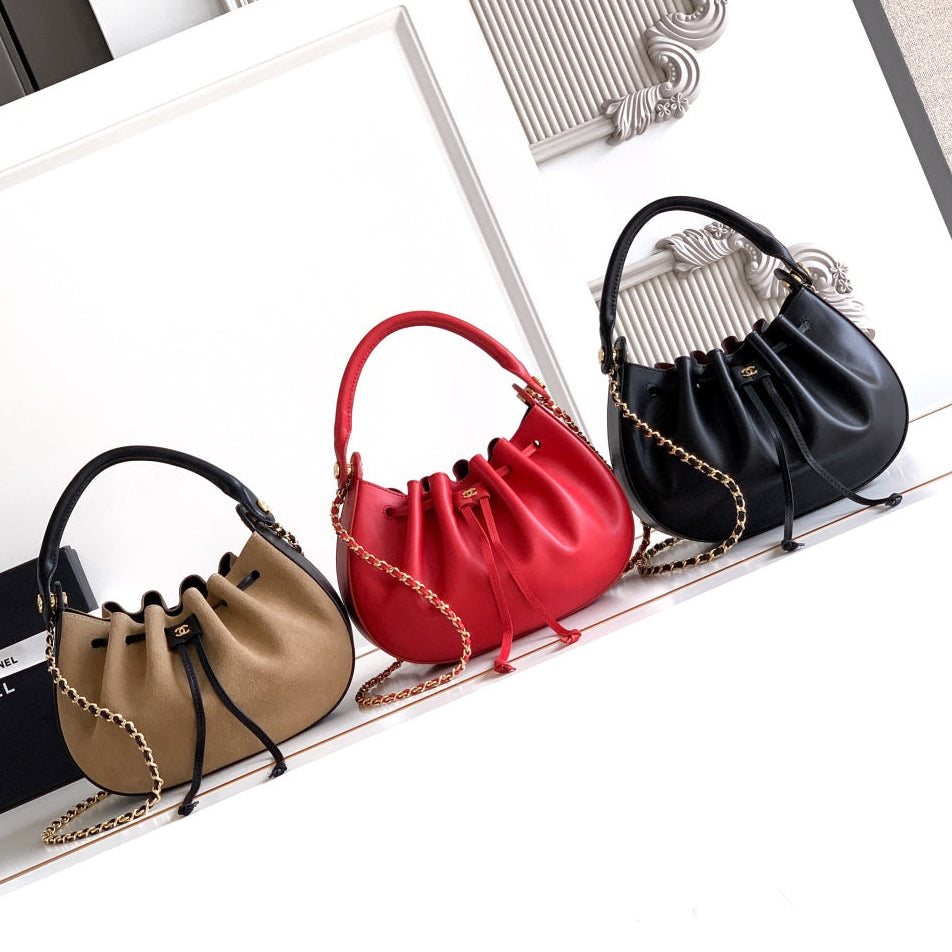 Chanel 2026 Drawstring Cloud Bucket Bag 32cm Suede Calfskin