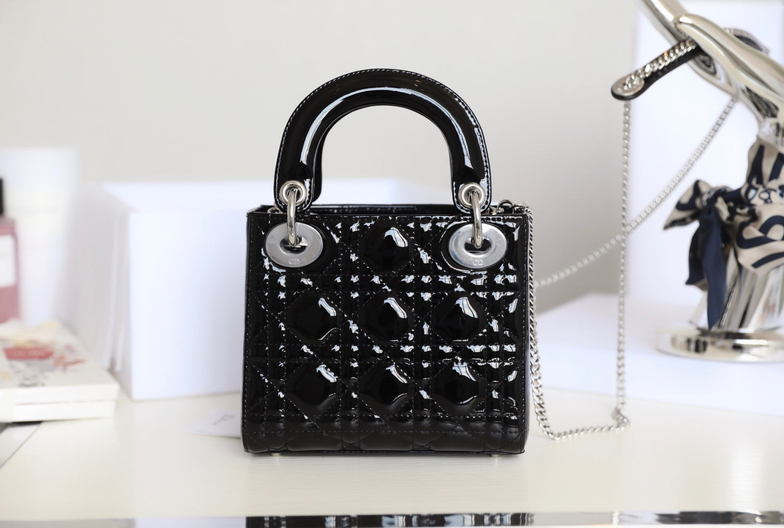 CD Lady Dior Mini Bag With Silver Hardware Calfskin