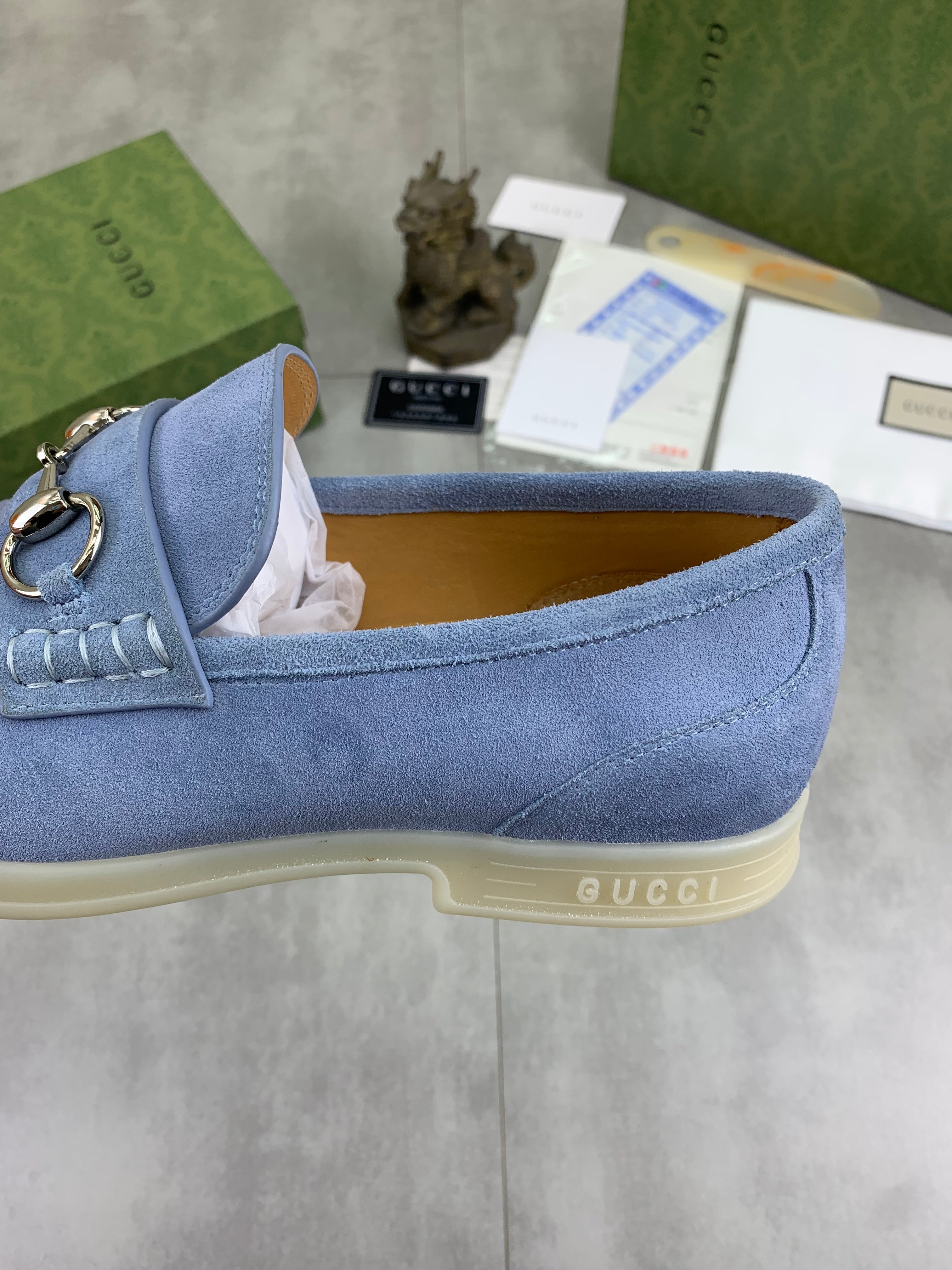 GG Men's Horsebit Loafer Blue Suede 524780