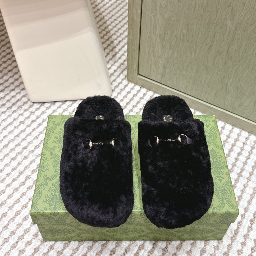 GG 26ss Loafers Rhinestones Black Wool 612026