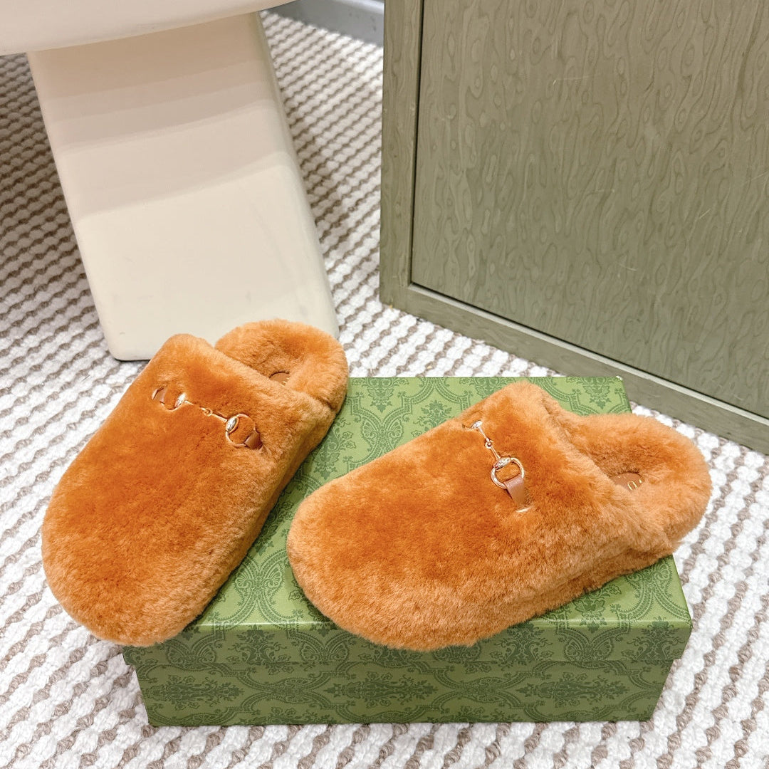 GG 26ss Loafers Rhinestones Orange Wool 612027