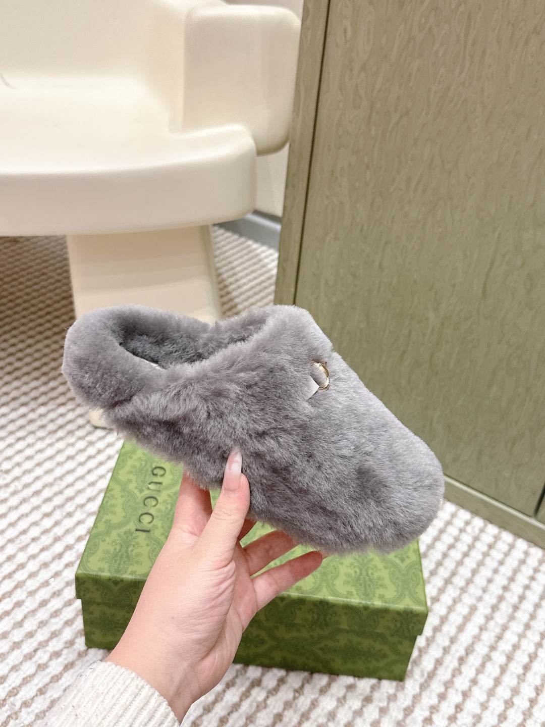 GG 26ss Loafers Rhinestones Gray Wool 612028