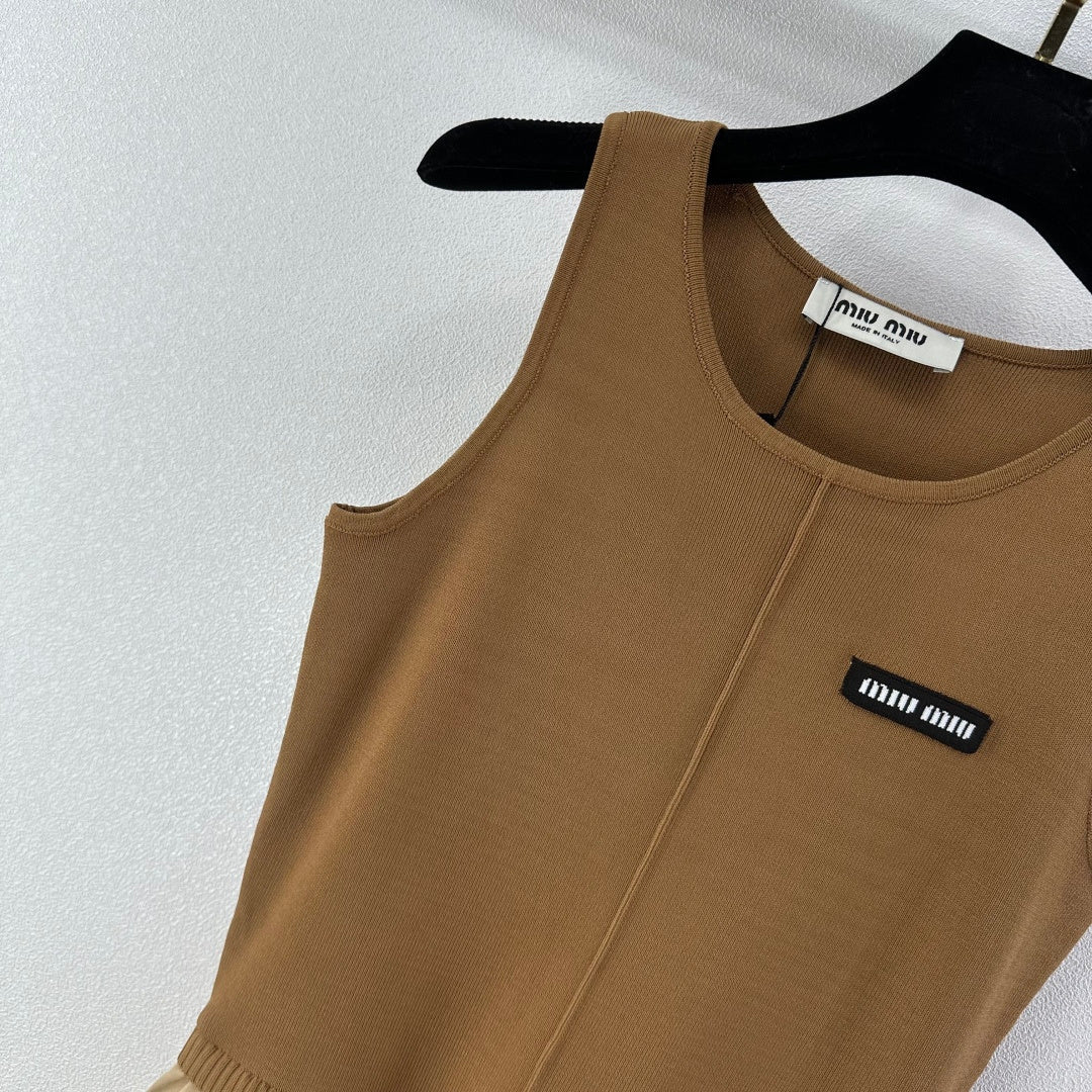 Miumiu 2026 Vest Patchwork Dress Brown Beige Wool Viscose 375132