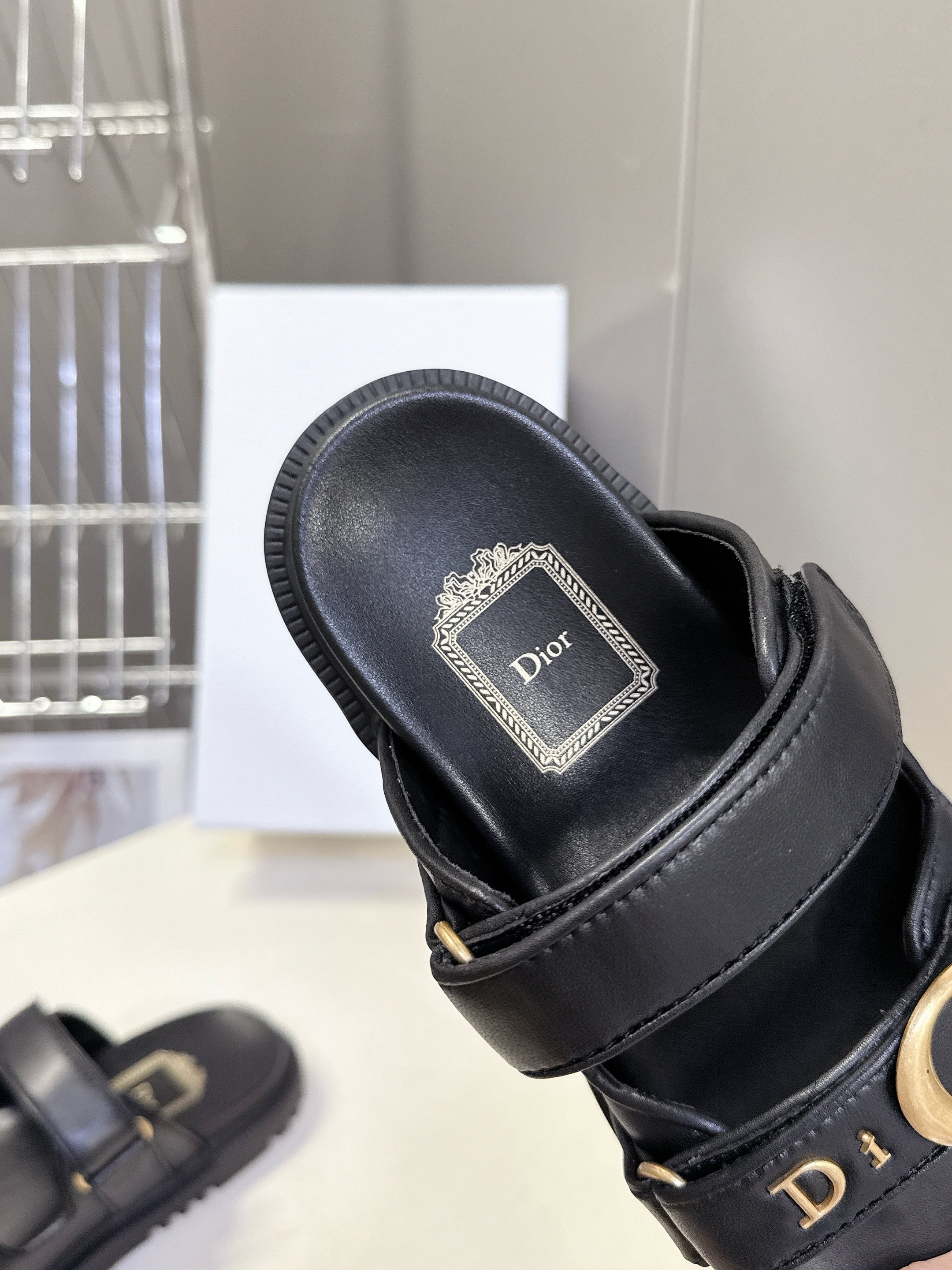 Dior 2026 Velcro Slip-on Sandal Black Leather 716903
