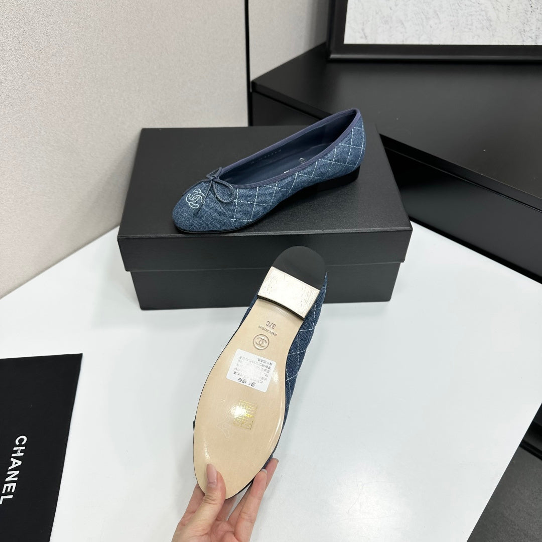 Chanel 2026 Ballet Flat Washed Blue Denim Fabric 674741