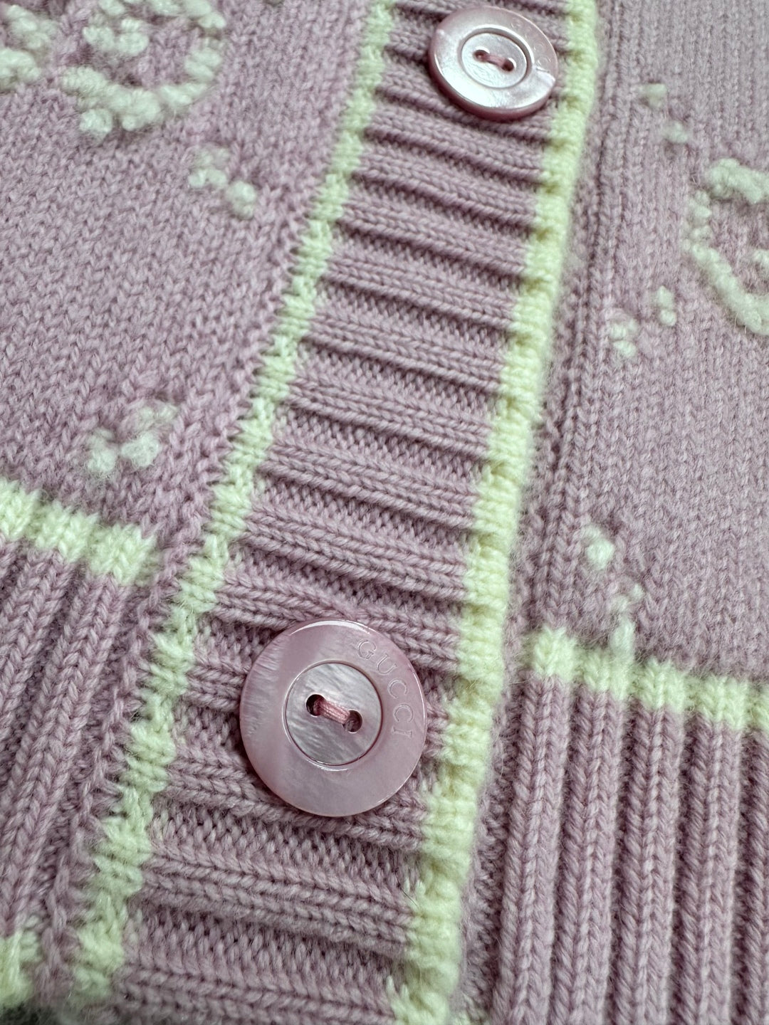 Gucci Knot Jacquard Knitted Cardigan Pink Wool