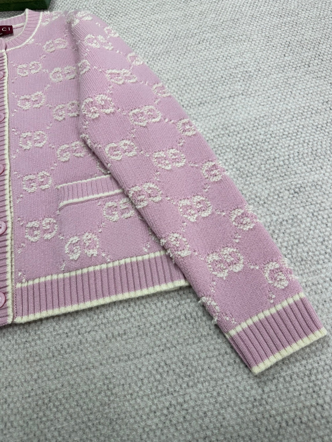 Gucci Knot Jacquard Knitted Cardigan Pink Wool