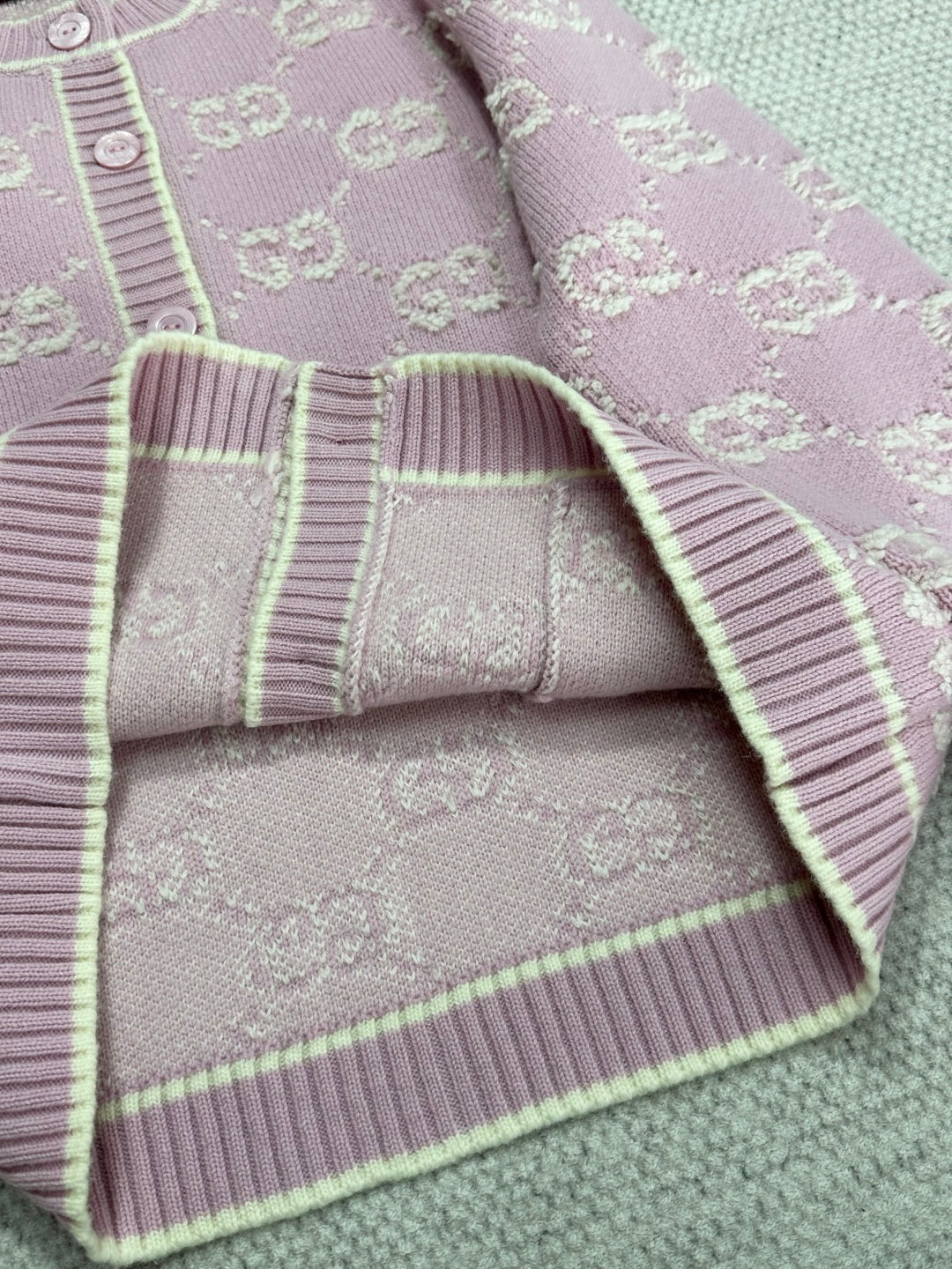 Gucci Knot Jacquard Knitted Cardigan Pink Wool