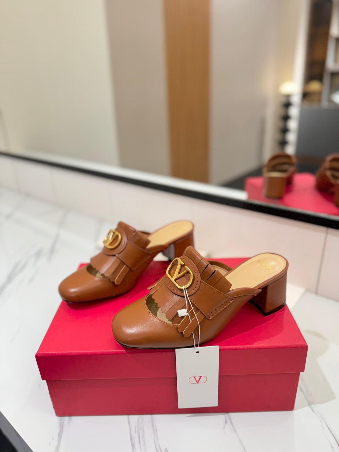 VT 2025 Signature Heeled Mule Brown Calf Leather 295076