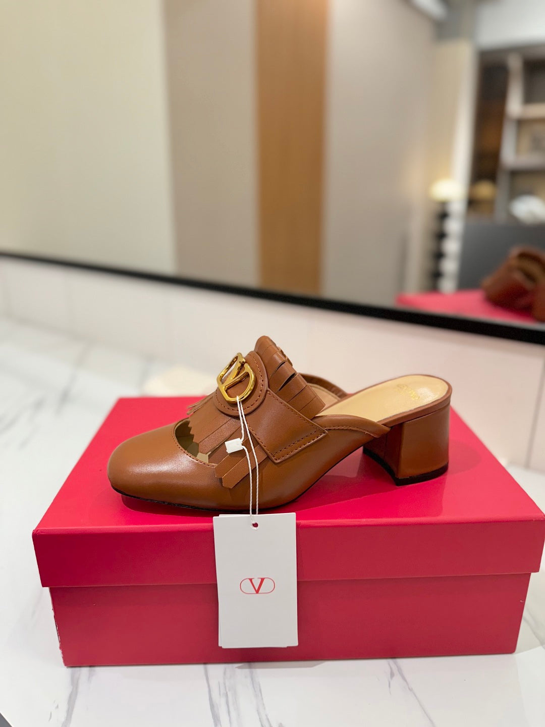 VT 2025 Signature Heeled Mule Brown Calf Leather 295076