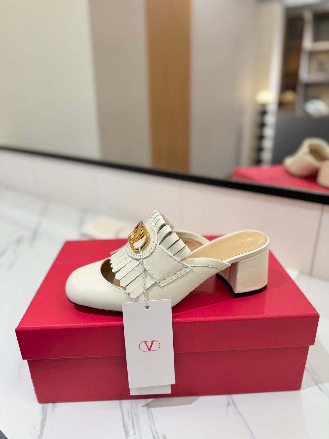 VT 2025 Signature Heeled Mule Ivory Calf Leather 295078