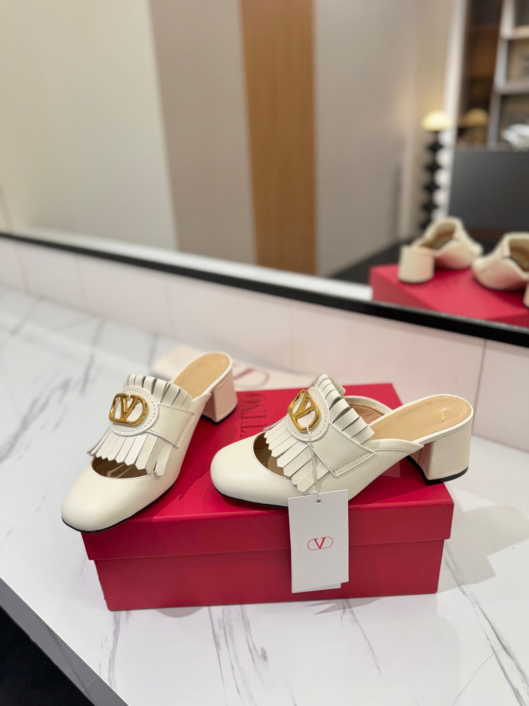 VT 2025 Signature Heeled Mule Ivory Calf Leather 295078