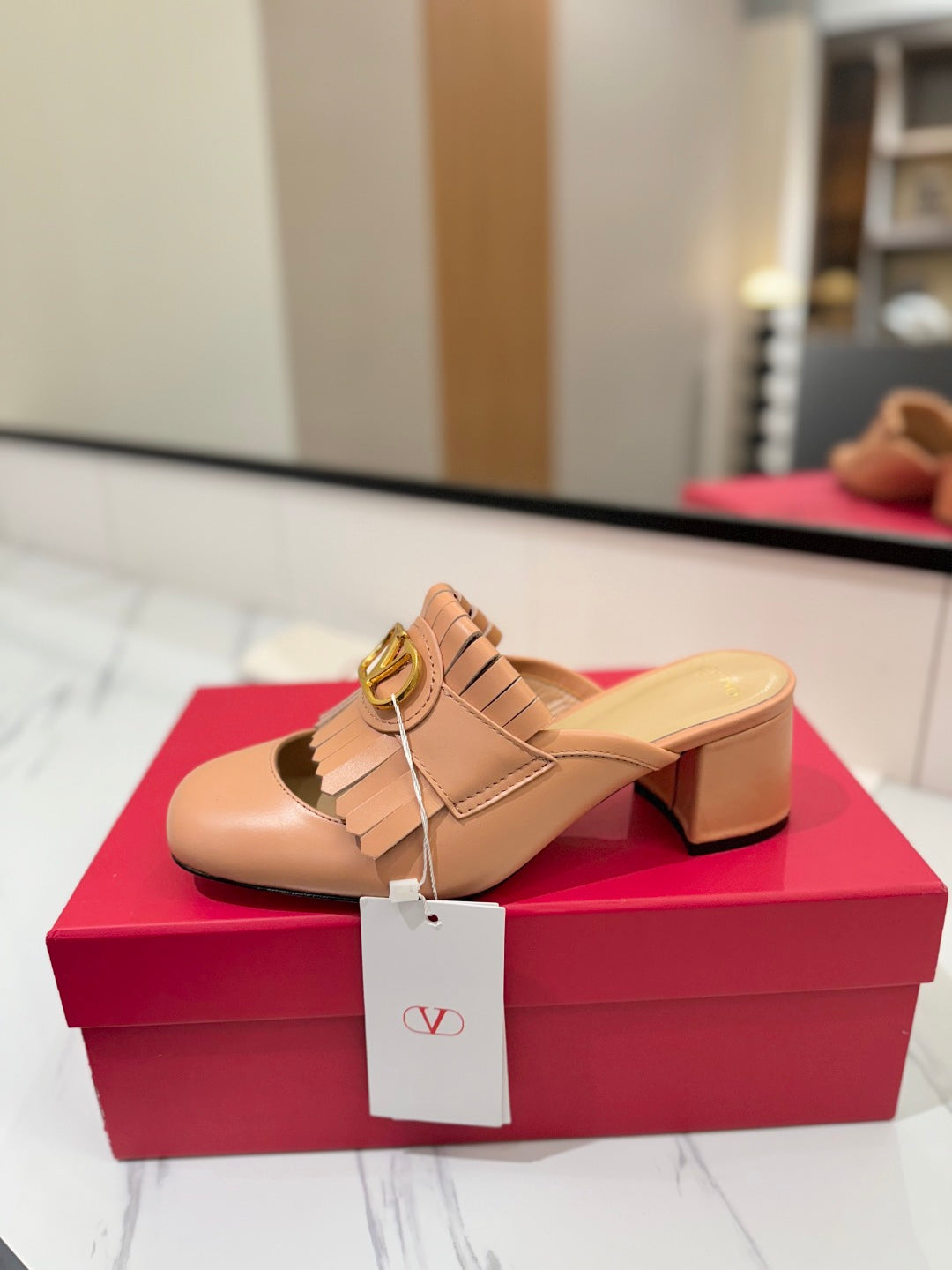 VT 2025 Signature Heeled Mule Cantaloupe Calf Leather 295080