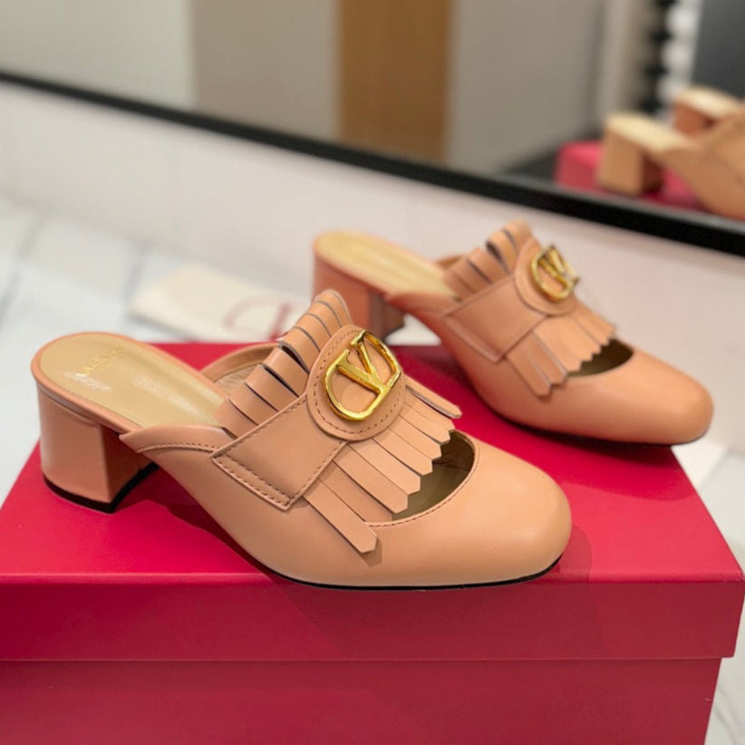 VT 2025 Signature Heeled Mule Cantaloupe Calf Leather 295080