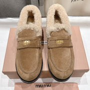 MiuMiu 25 Fur Loafer Light Brown mix Beige Suede 535597