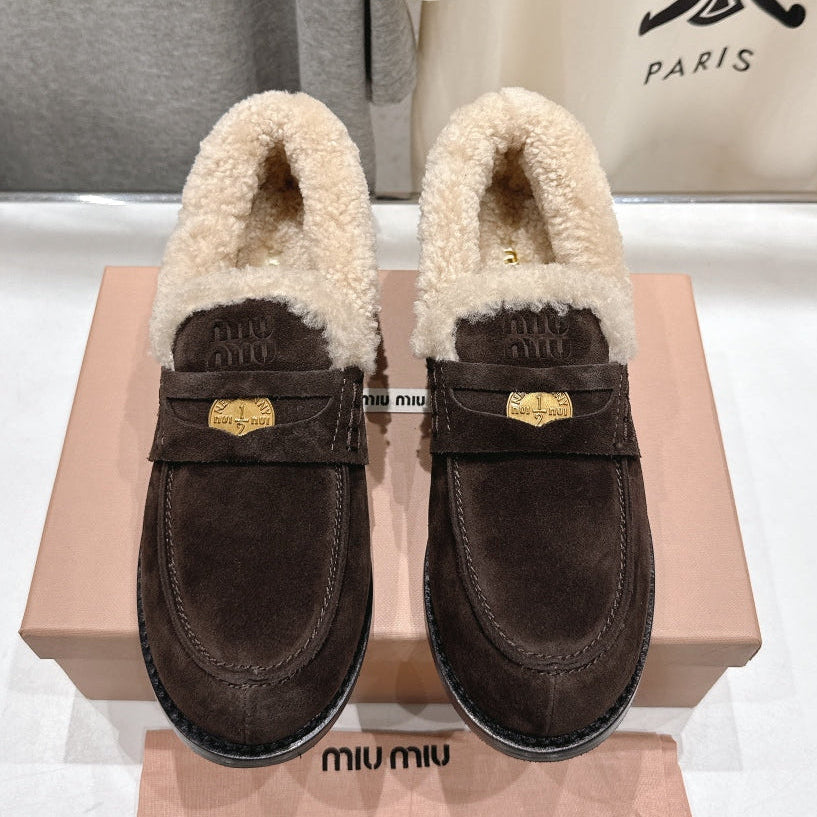 MiuMiu 25 Fur Loafer Brown Chocolate mix Beige Suede 535600