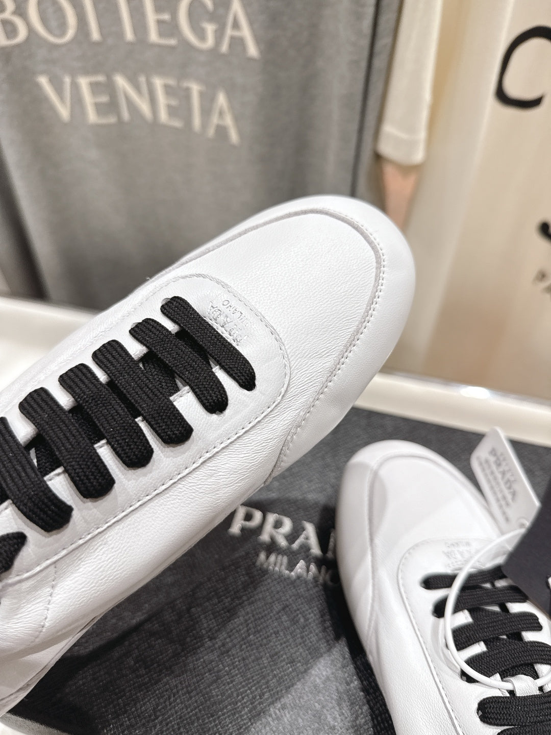 Prada 25s ballet flats white sheepskin 535497