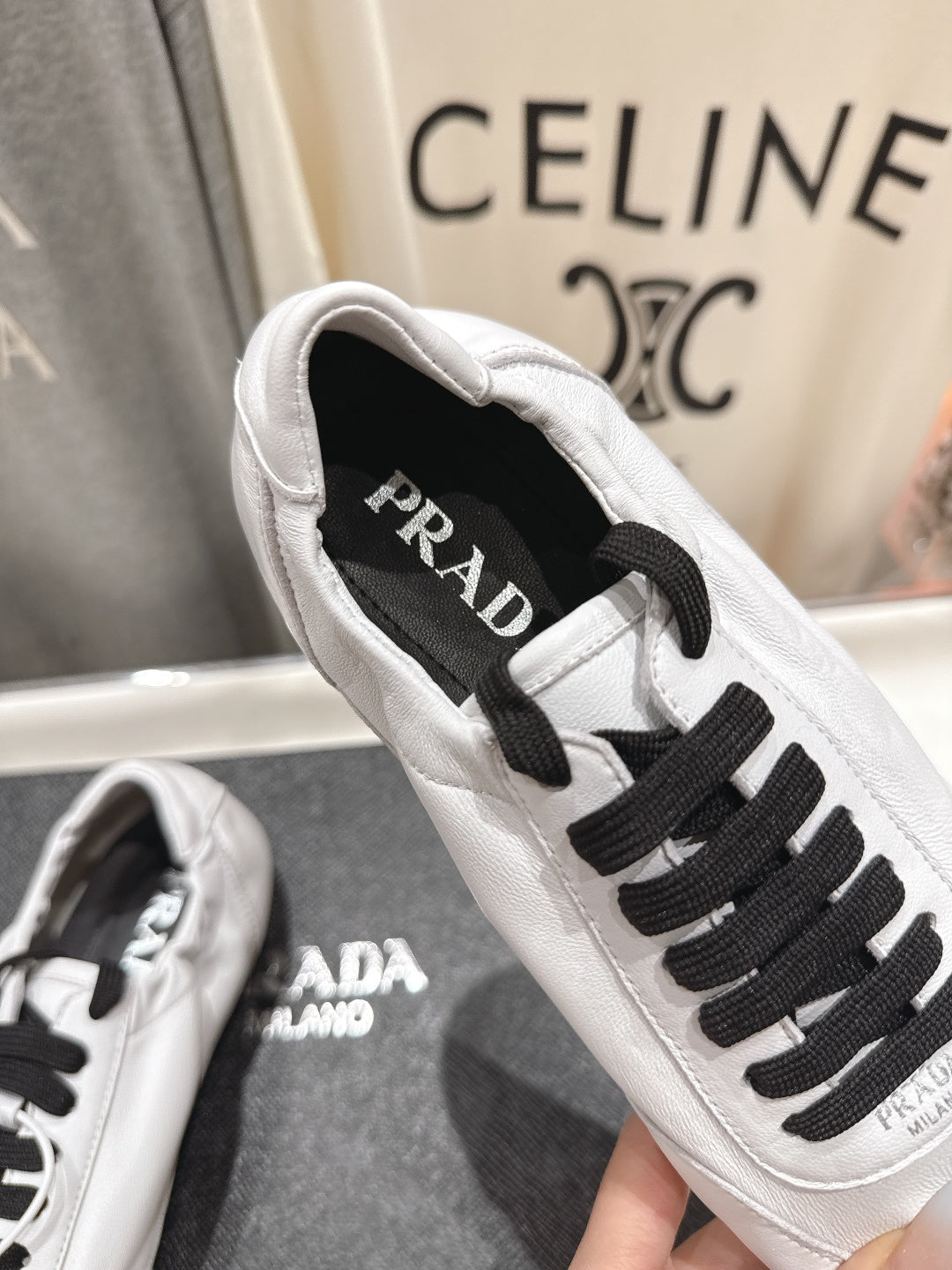 Prada 25s ballet flats white sheepskin 535497