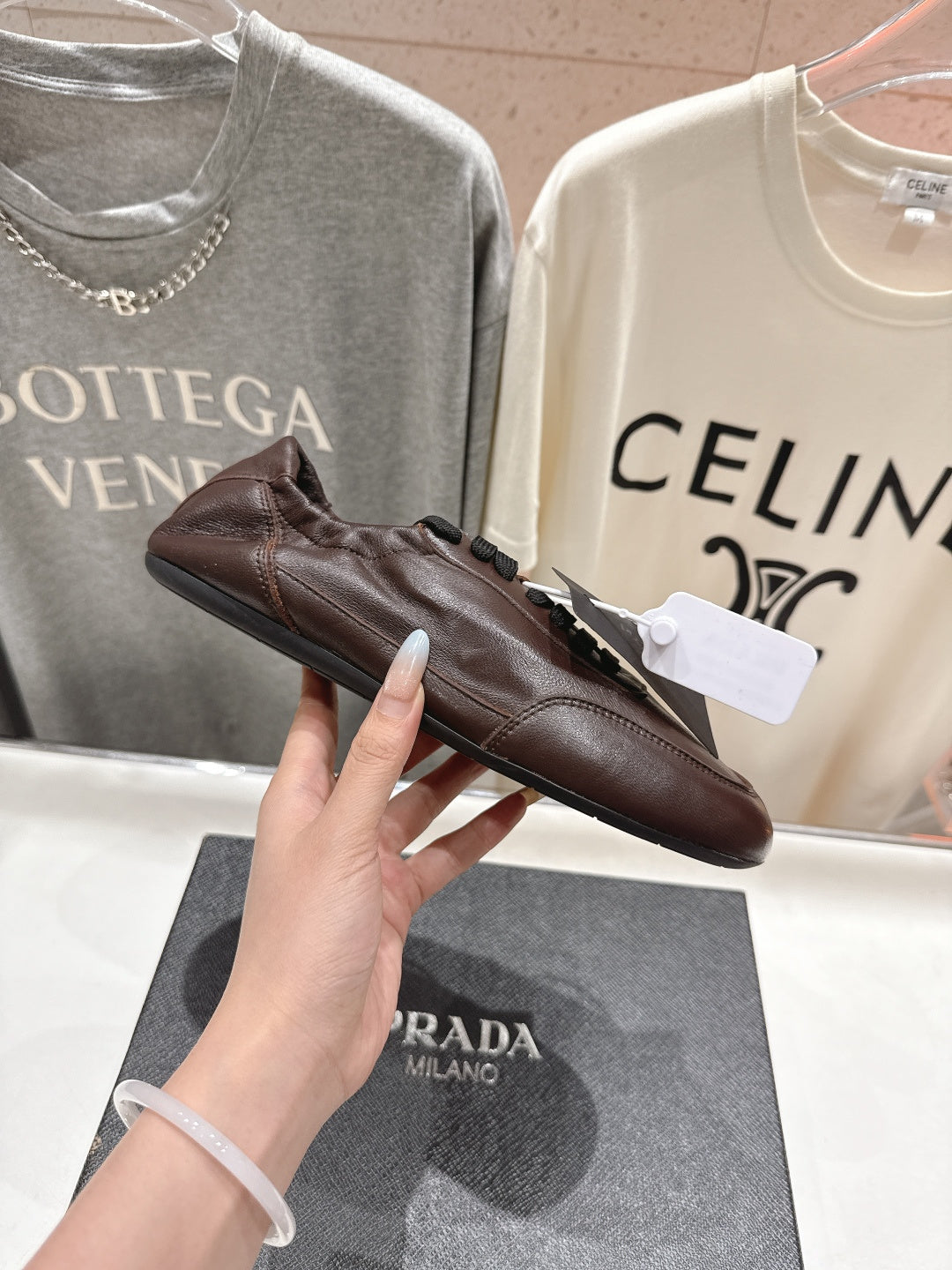 Prada 25s ballet flats dark brown sheepskin 535498