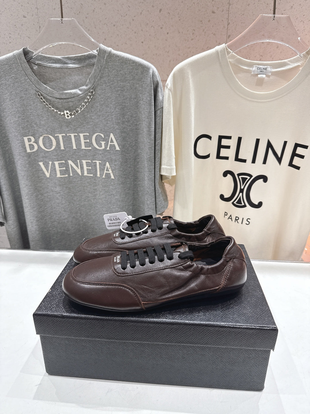 Prada 25s ballet flats dark brown sheepskin 535498