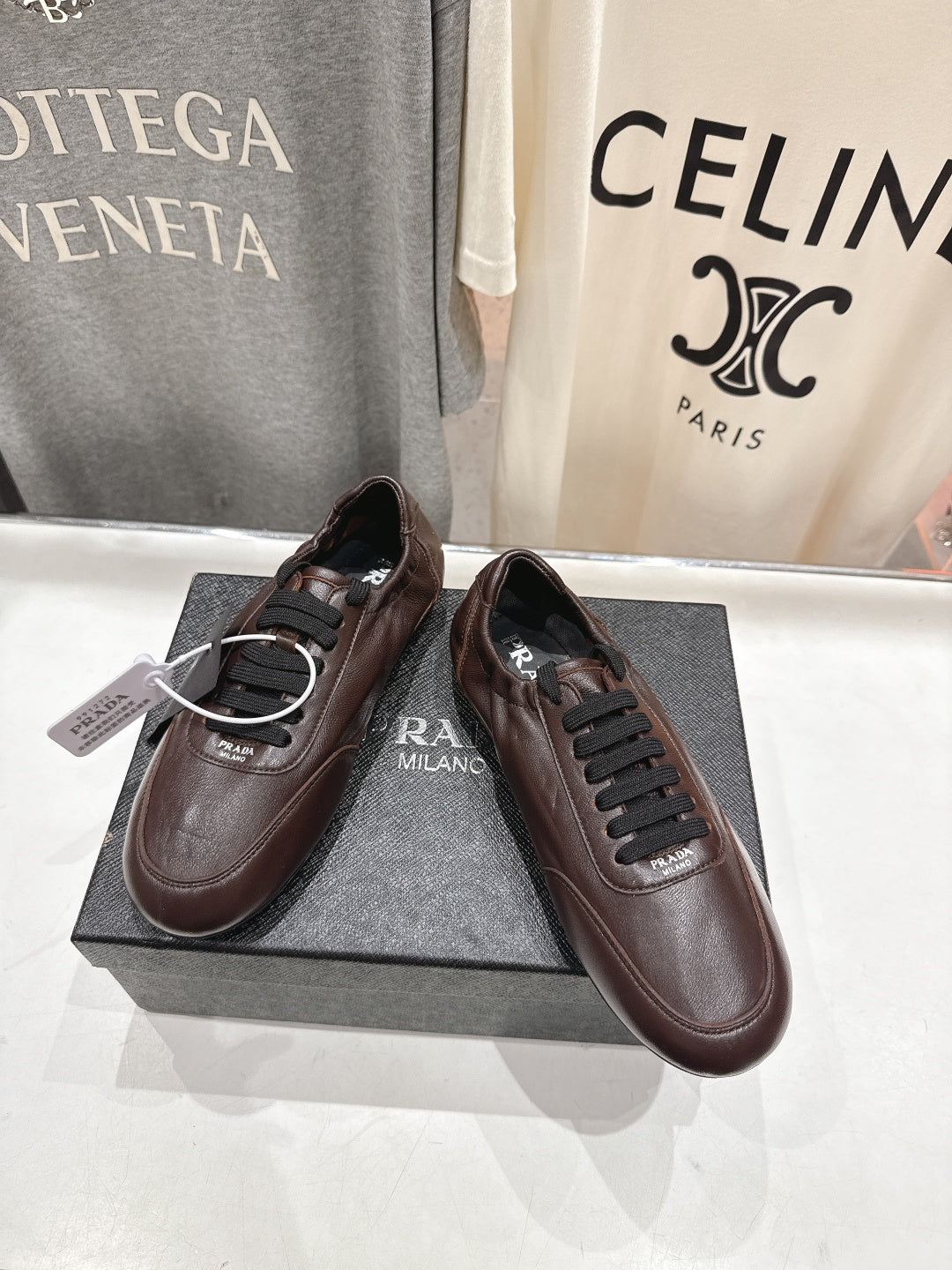 Prada 25s ballet flats dark brown sheepskin 535498